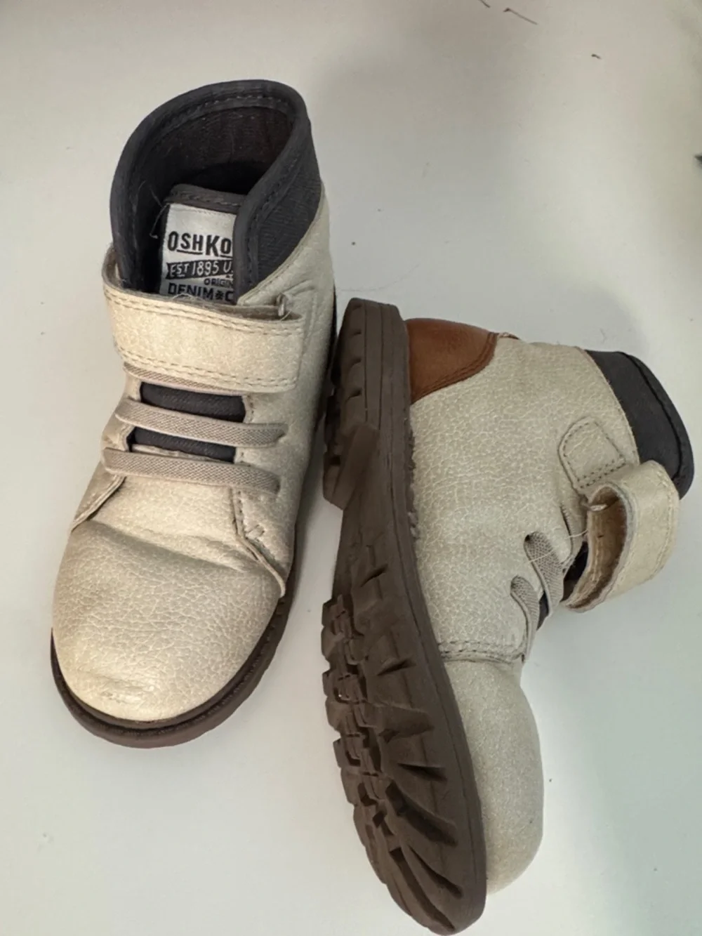 OshKosh B'gosh Beige and Brown Kids High-Top Boots with Hook-and-Loop Strap